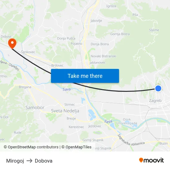 Mirogoj to Dobova map