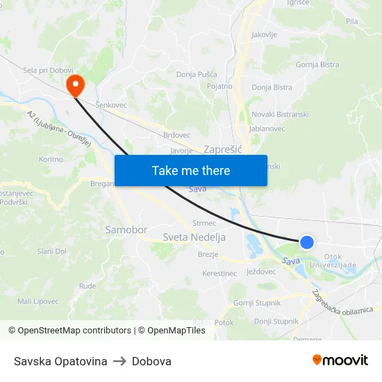 Savska Opatovina to Dobova map