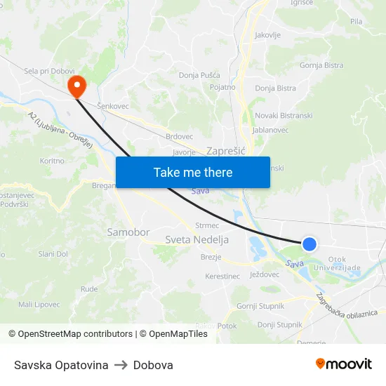 Savska Opatovina to Dobova map