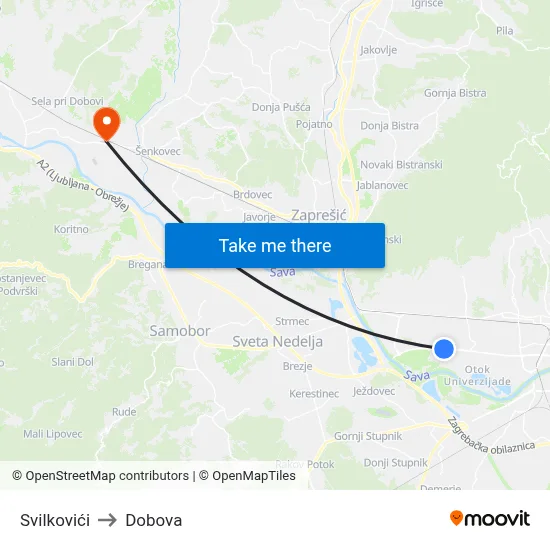 Svilkovići to Dobova map