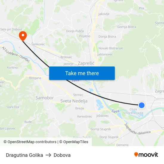 Dragutina Golika to Dobova map