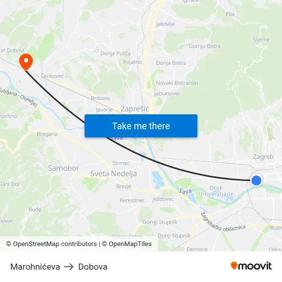Marohnićeva to Dobova map