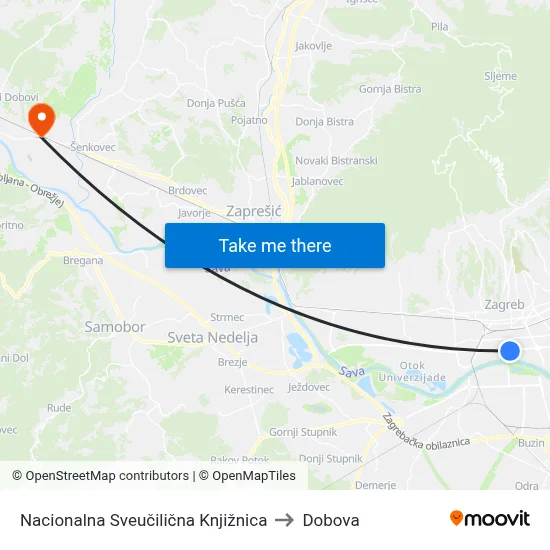 Nacionalna Sveučilična Knjižnica to Dobova map