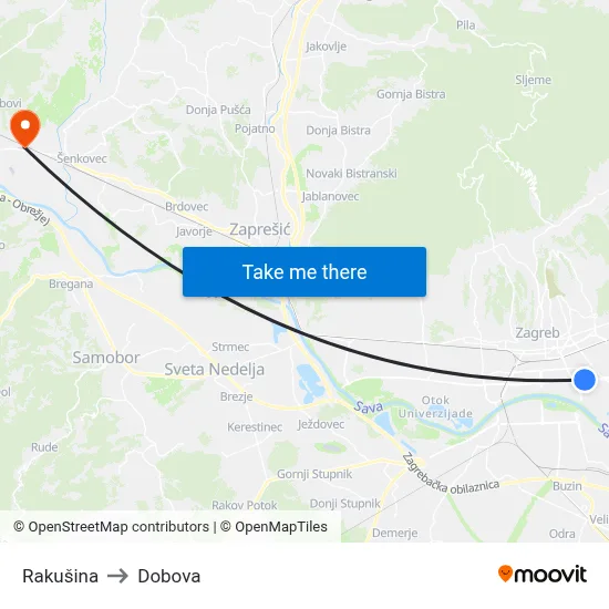 Rakušina to Dobova map