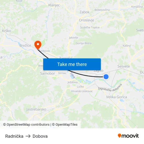 Radnička to Dobova map