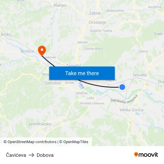 Čavićeva to Dobova map