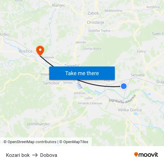 Kozari bok to Dobova map