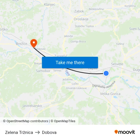 Zelena Tržnica to Dobova map