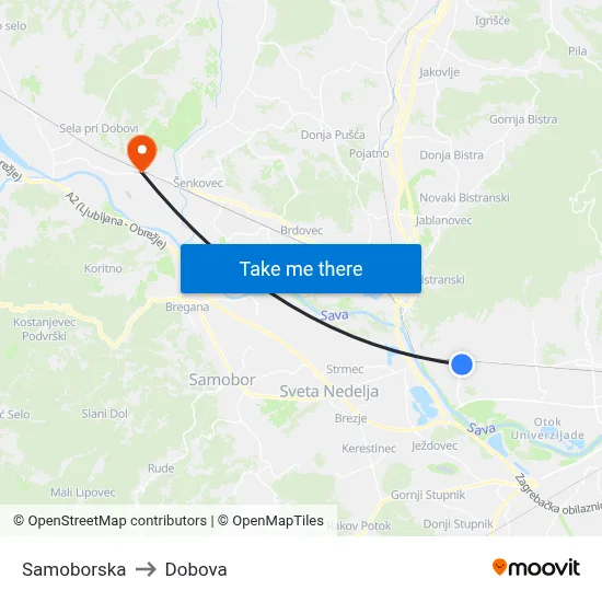 Samoborska to Dobova map