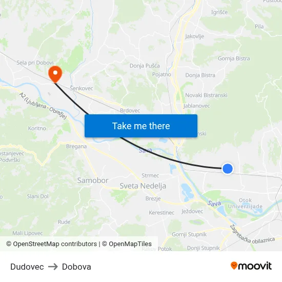Dudovec to Dobova map
