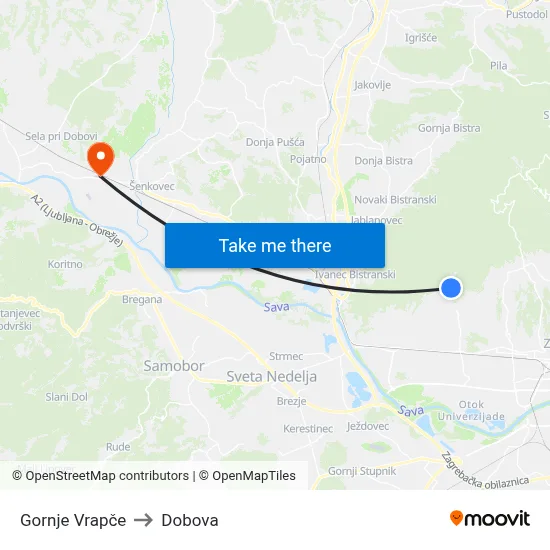 Gornje Vrapče to Dobova map