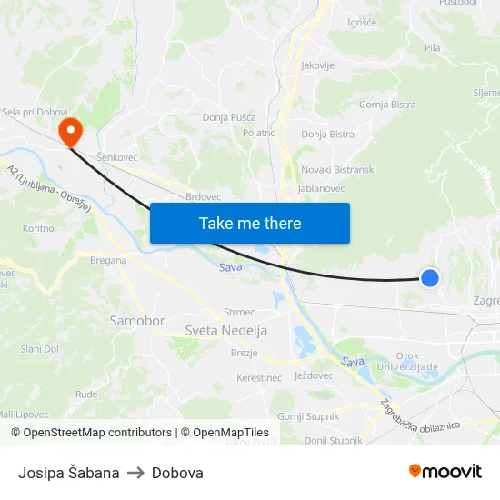 Josipa Šabana to Dobova map