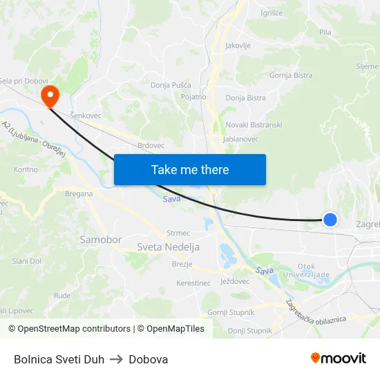 Bolnica Sveti Duh to Dobova map