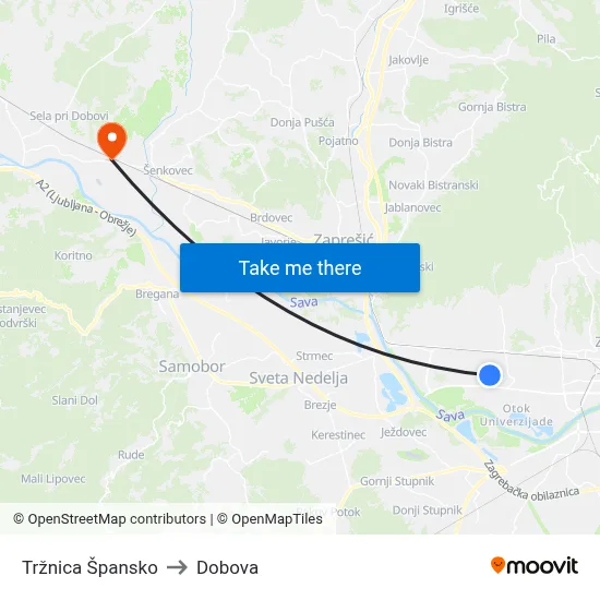 Tržnica Špansko to Dobova map
