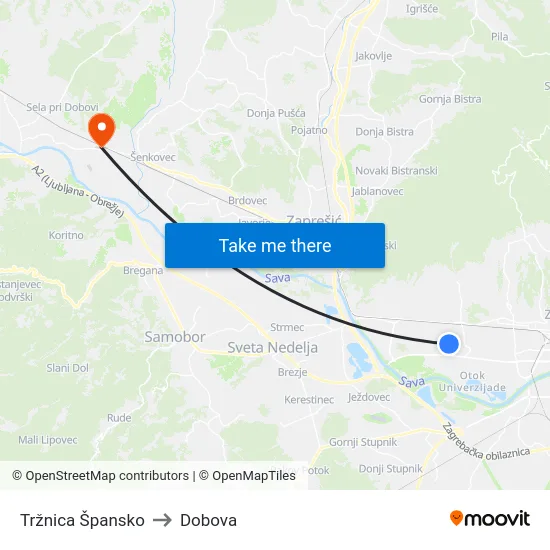 Tržnica Špansko to Dobova map