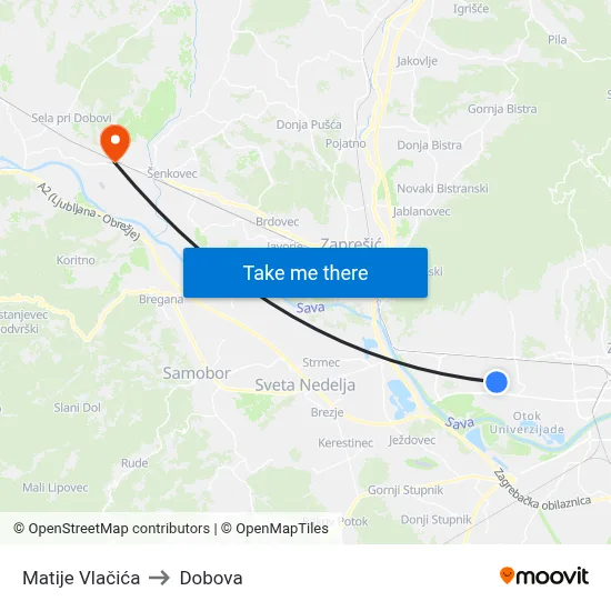 Matije Vlačića to Dobova map