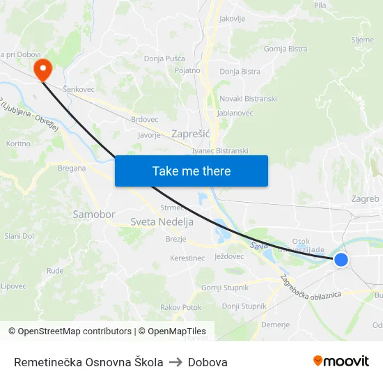 Remetinečka Osnovna Škola to Dobova map