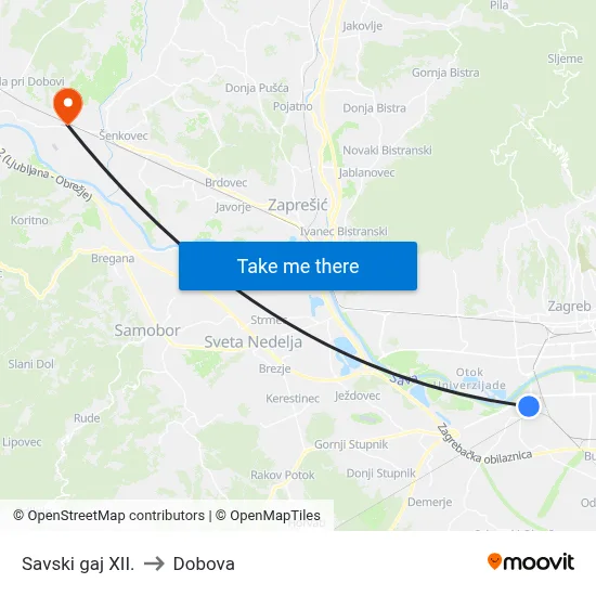 Savski gaj XII. to Dobova map