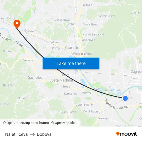 Naletilićeva to Dobova map