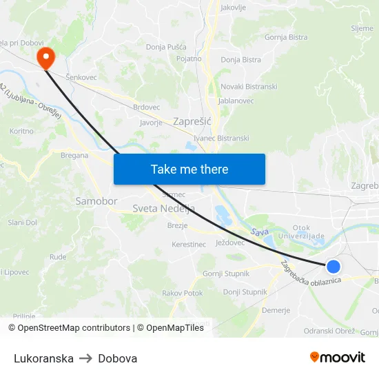 Lukoranska to Dobova map
