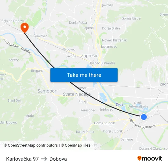 Karlovačka 97 to Dobova map