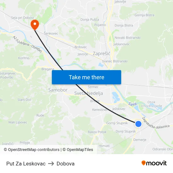 Put Za Leskovac to Dobova map