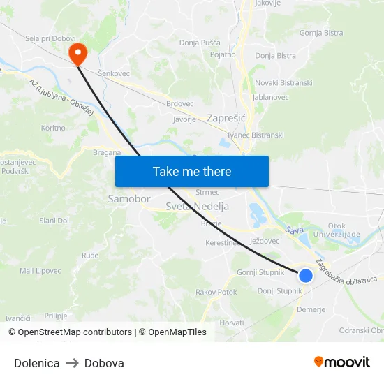 Dolenica to Dobova map