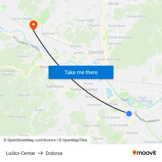 Lučko-Centar to Dobova map