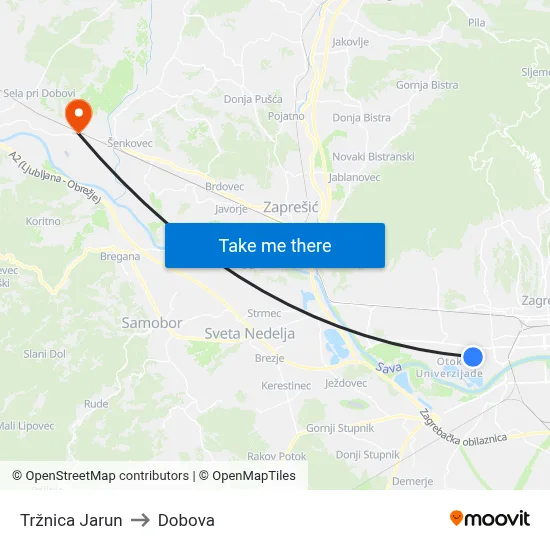 Tržnica Jarun to Dobova map
