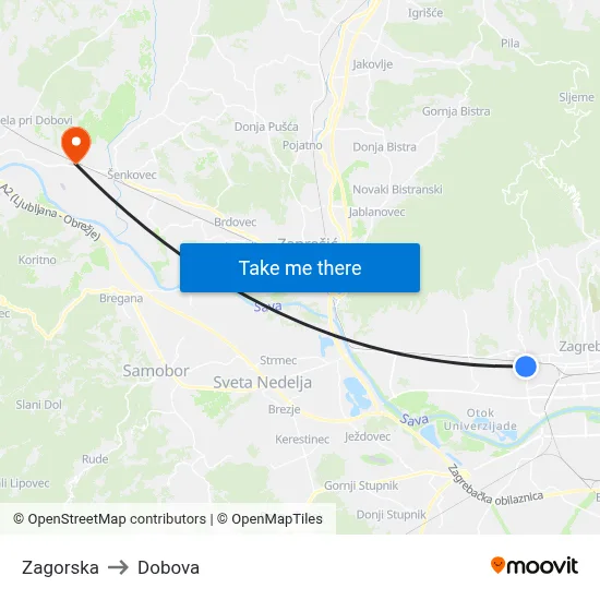 Zagorska to Dobova map