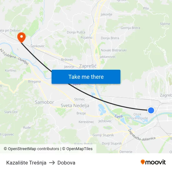 Kazalište Trešnja to Dobova map