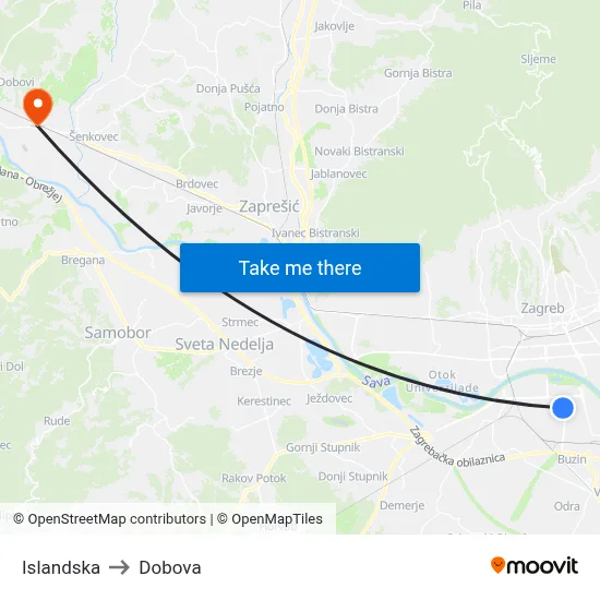 Islandska to Dobova map