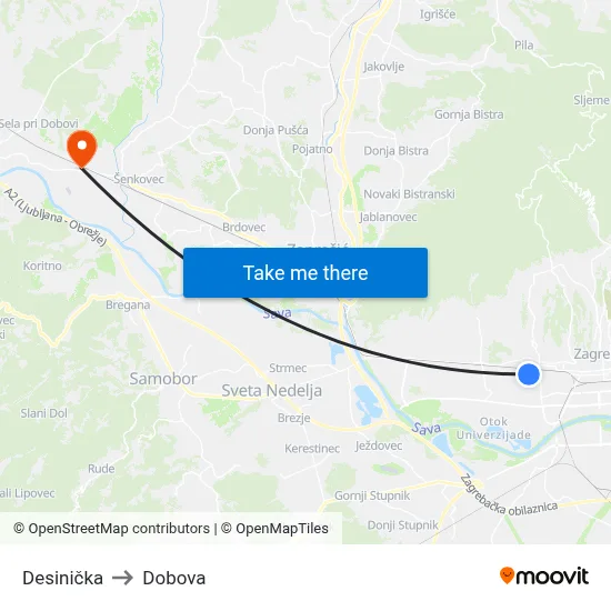 Desinička to Dobova map