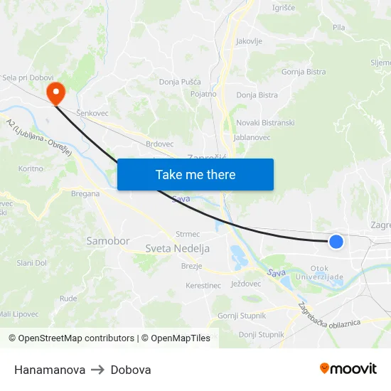 Hanamanova to Dobova map