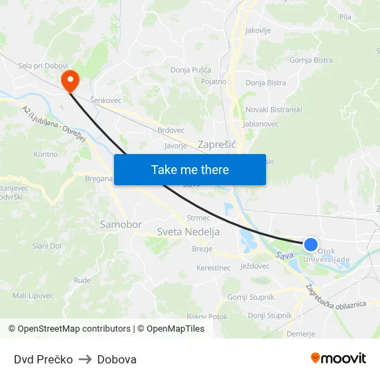 Dvd Prečko to Dobova map