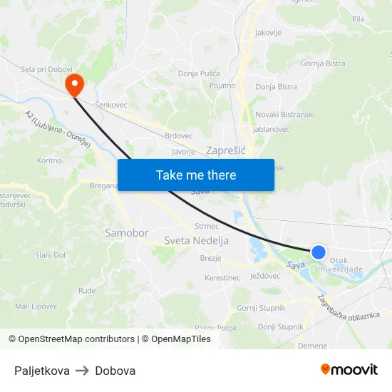 Paljetkova to Dobova map