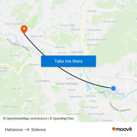 Hatzeova to Dobova map