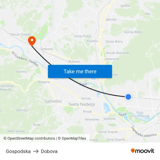Gospodska to Dobova map