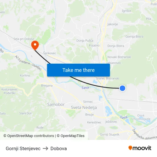 Gornji Stenjevec to Dobova map
