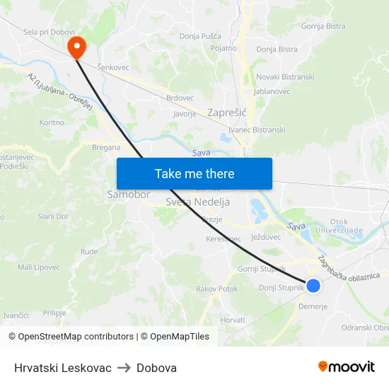 Hrvatski Leskovac to Dobova map