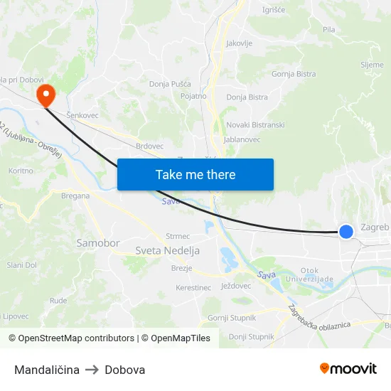 Mandaličina to Dobova map