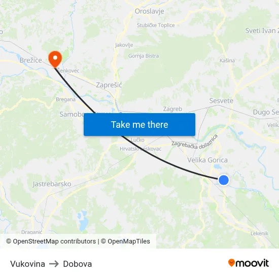 Vukovina to Dobova map