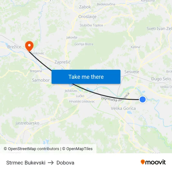 Strmec Bukevski to Dobova map
