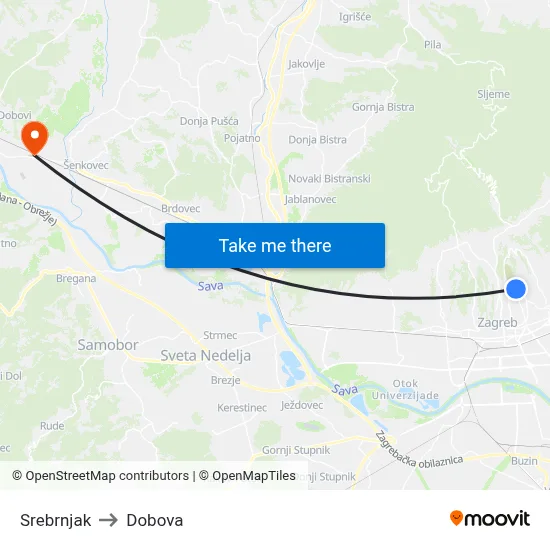Srebrnjak to Dobova map