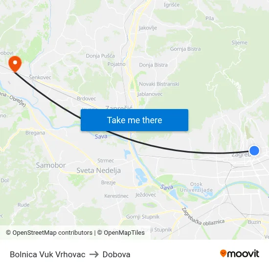 Bolnica Vuk Vrhovac to Dobova map