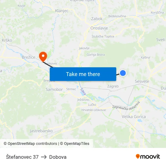 Štefanovec 37 to Dobova map
