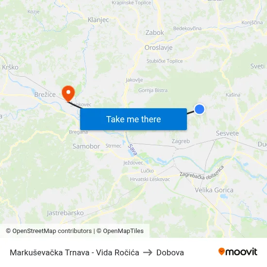 Markuševačka Trnava - Vida Ročića to Dobova map