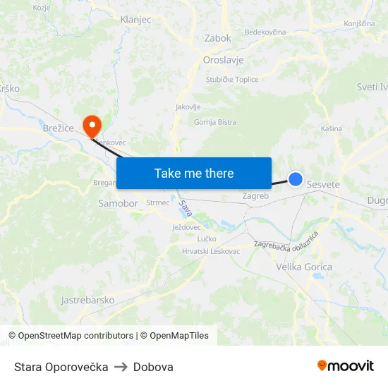 Stara Oporovečka to Dobova map