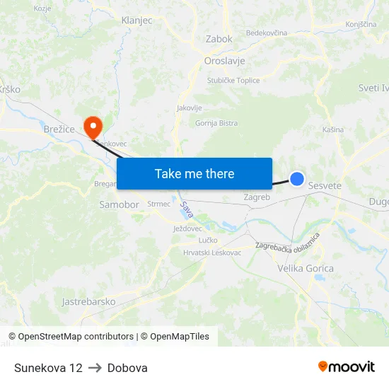 Sunekova 12 to Dobova map