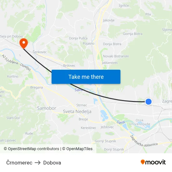 Črnomerec to Dobova map